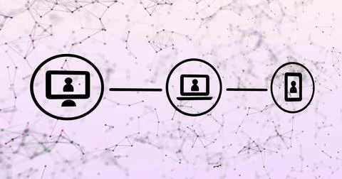 Image of three black digital computer interface icons with plexus structure in 스톡 일러스트