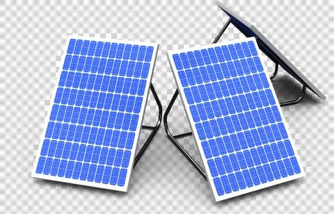Image of three blue solar panels on metal stands Stock Illustration