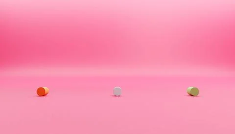 Image of three cylindrical objects laying in the pink background Stock Illustration