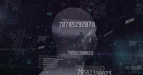 Image of three dimensional human model rotating with numbers and various sign Stock Photos