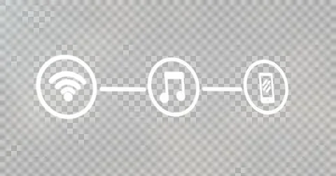 Image of three white digital icons with computer interface on glowing grey Illustrazione stock