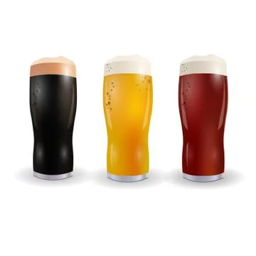 Image of three wine glasses with bright, red and dark beer. Isolated on whi.. Stock Illustration