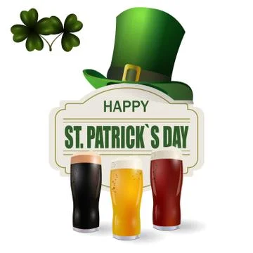 Image of three wine glasses with bright, red and dark beer. Patrick s Day. .. Stock Illustration