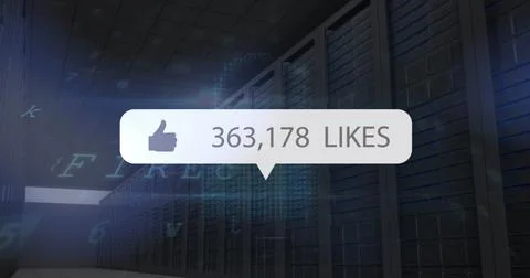 Image of thumbs up icon with increasing likes, cyber security data processing Stock Illustration