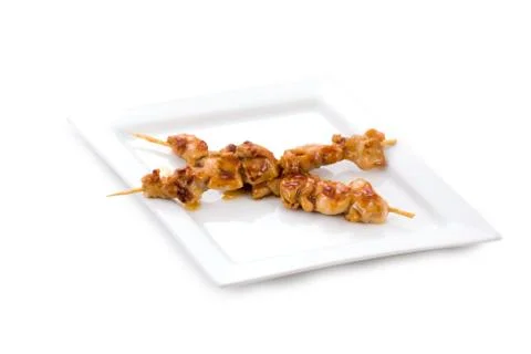 Image of tori yakitori with soy sauce on a plate Stock Photos