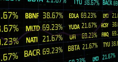 Image of trading board over graph and grid pattern against black background Stock Photos