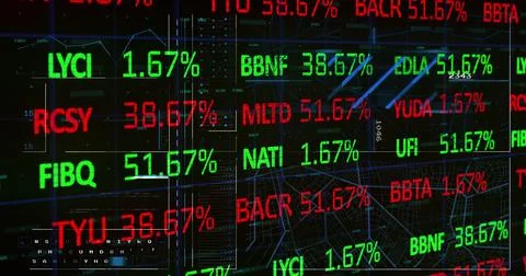 Image of trading board over lines, circles, keyboard navigation pattern ove.. Ilustração Stock