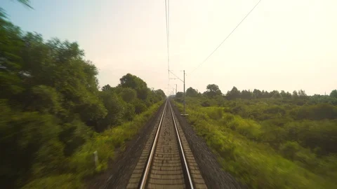 Image of a train moving over rail tracks during the day, Croatia. Stock Footage 114697029