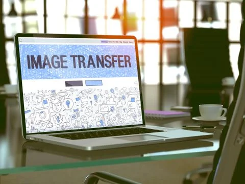 Image Transfer on Laptop in Modern Workplace Background Stock Illustration