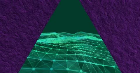 Image of triangle and shapes on blue background Illustrazione stock