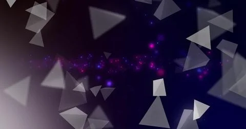Image of triangles and blue spots moving over black background 스톡 사진