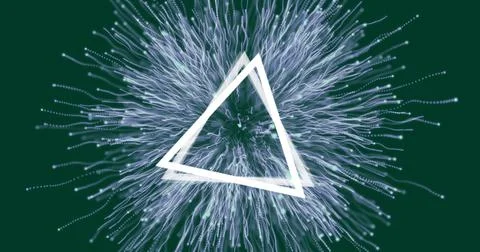Image of triangles and trails on black background Stock Illustration