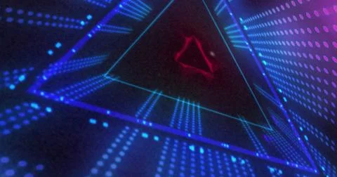 Image of triangular blue and pink 3d light display flashing and moving on black Stock Illustration