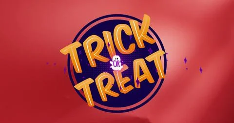 Image of trick or treat text over shapes on red background Stock Illustration