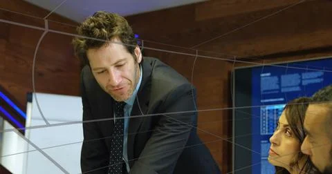 Image of tunnel in seamless pattern over caucasian businessman talking to c.. Stock Photos