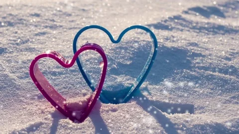 Image of two hearts in the snow Stock Footage 101238250