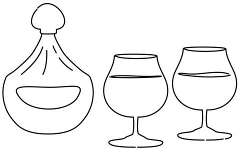 Image of two people drinking brandy, simple line drawing illustration Stock Illustration