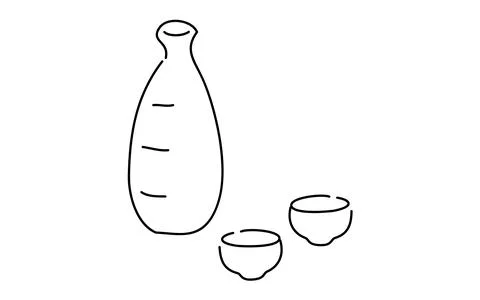 Image of two people drinking sake, simple line drawing illustration Stock Illustration