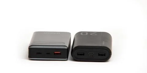 Image of two powerful mobile power banks. Stock Photos