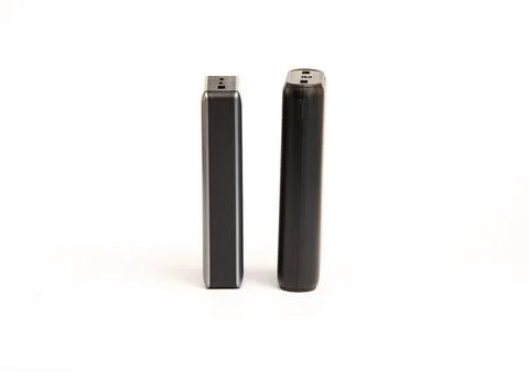 Image of two powerful mobile power banks with a capacity of 20,000 milliamps. Stock Photos