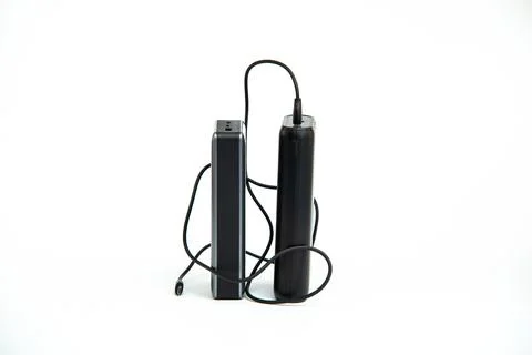 Image of two powerful mobile power banks with a capacity of 20,000 milliamps. Stock Photos