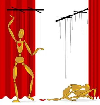 Image of two puppets with a broken heart Stock Illustration