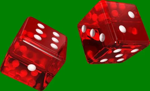 Image of two red and white gaming dice rolling Stock Illustration