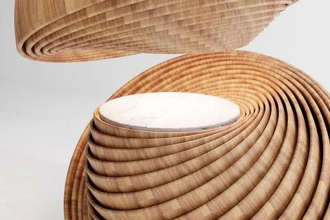 Image of two shiny brown round objects with layers and a yellow center on the gr Stock Illustration