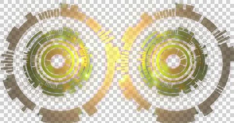 Image of two yellow circular interface spinning over transparent background 스톡 일러스트