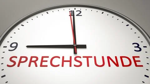 An image of a typical clock with text consultation in german language Stock Illustration
