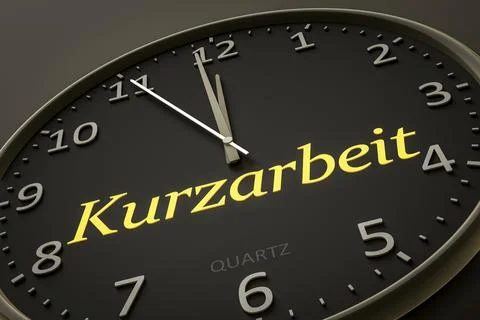 An image of a typical clock with text short-time work in german language Stock Illustration
