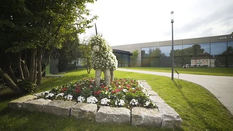 Image of a unicorn statue made with flowers at a public park, Germany. Stock Footage 102851332