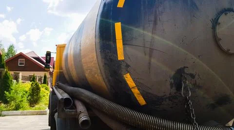 Image of units of a pumping machine for pumping out a septic tank. Sewerage i Stock Photos