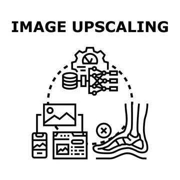 Image upscaling technology improving digital picture quality Stock Illustration