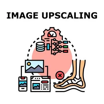 Image upscaling technology improving digital picture quality Stock Illustration