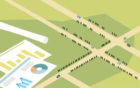 Image of urban development, isometric illustration of planned development area Stock Illustration