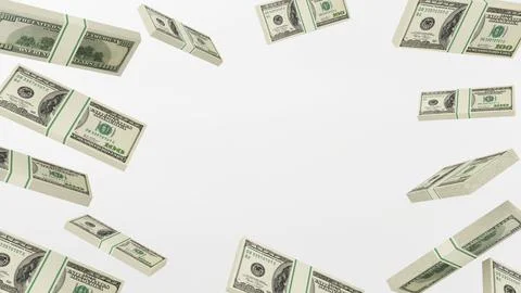 Image of US banknotes floating on a white background.,investment finance syst Illustrazione stock