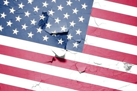 The image of the US flag is all in cracks and scuffs, at an angle. Stock Illustration