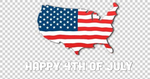 Image of a U.S. map with a U.S. flag waving with writing Happy 4th of July Stock Illustration