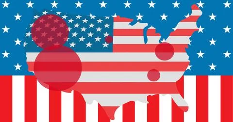 Image of usa map coloured in american flag over american flag Ilustração Stock