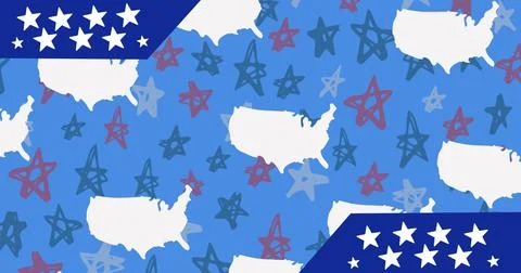Image of usa map silhouettes over stars on blue background Ilustração Stock