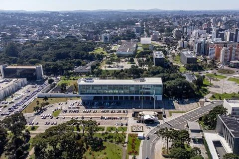 Image using drone, on a slightly sunny day, of Palacio Iguacu, headquarters o Stock Photos