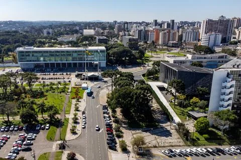 Image using drone, on a slightly sunny day, of Palacio Iguacu, headquarters o Stock Photos