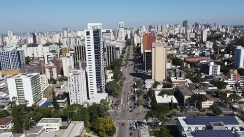 Image using drone, on a sunny day, of the central region of the city of Curitiba Stock Footage 289239102