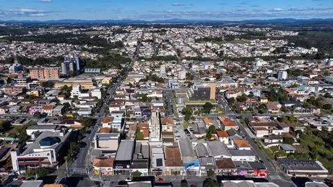 Image using drone, on a sunny day, of the central region of the city of Arauc Stock Photos