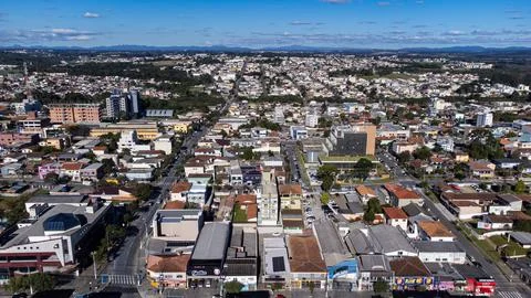 Image using drone, on a sunny day, of the central region of the city of Arauc Stock Photos