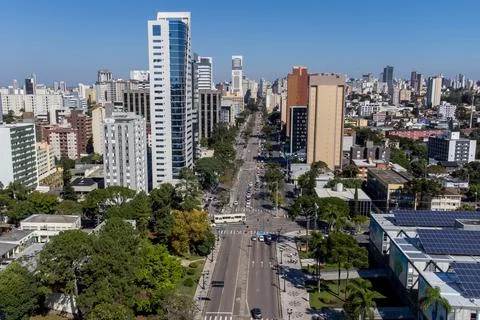 Image using drone, on a sunny day, of the central region of the city of Curit Stock Photos