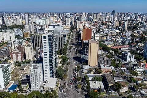 Image using drone, on a sunny day, of the central region of the city of Curit Stock Photos