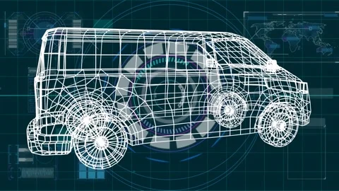 Image of a van rotating on a green screen with a world map in the background Video stock 329920047