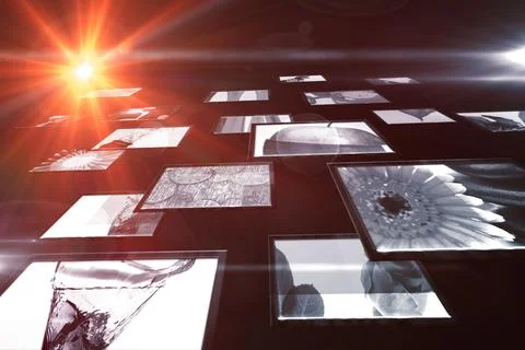 Image of various computer screens flying Stock-Fotos